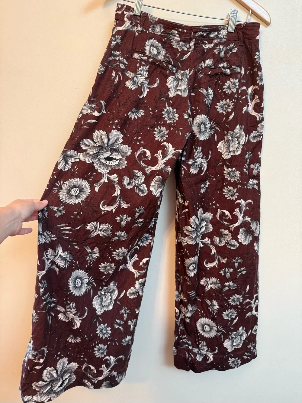 Anthropologie Low Rise Wide-Leg Floral Linen Blend Trouser Pants